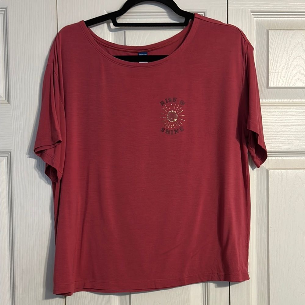 OLD NAVY Sunday Sleep Pink Red Short Sleeve T-Shirt Loungewear Rise & Shine
